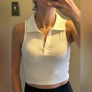 Aeropostale White Ribbed Collar Tank Top